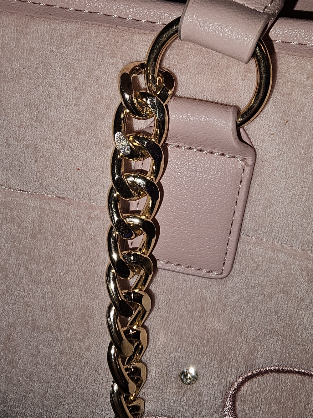 Juicy Couture Pale Pink Velvet Tote with Gold Chain & Cherry Charm - Picture 7 of 11